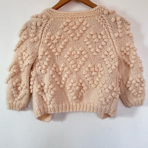 Hand Knit Your Love Cardigan Sweater In Ivory Girl Sz 5/6 - Picture 12 of 14